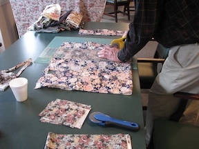 David learns to cut fabric